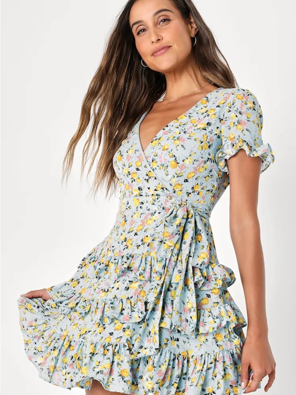 NWT Lulus Feeling Butterflies Floral Tiered Ruffle Mini Dress M Bridal Rush